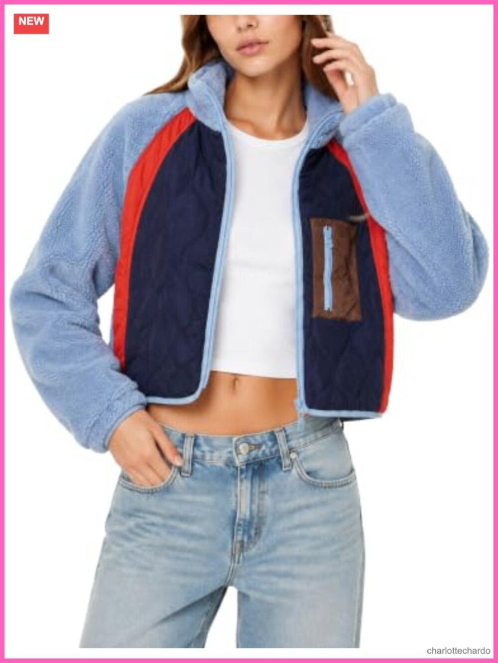 Womens Cropped Fleece Sherpa Jacket Zip Up Long Sleeve Casual